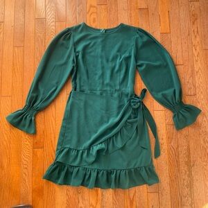 forest green ruffle long sleeve dress